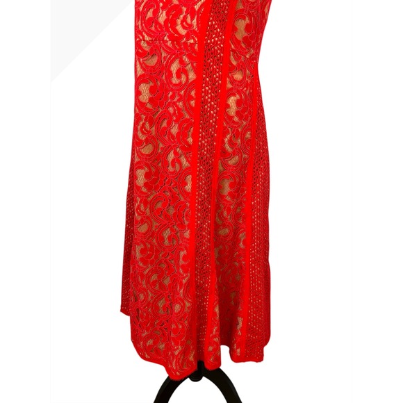 BCBGMAXAZRIA Lace Midi Dress Sleeveless Party Cocktail Red Size 12 - Picture 6 of 12